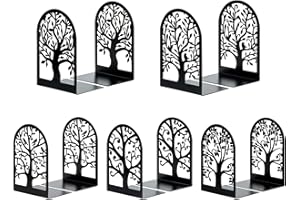 HappyHapi Book Ends, Metal Bookends for Shelves, Modern Tree Book Ends Decorative, Heavy Duty Book Holders Book Stoppers for Home Office Decor, 6.9"x4.7"x3.5" (5 Pairs/10 Pcs)