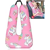 Barydat Car Pillow 28 x 18 Inch Car Travel Pillow Pink Unicorn U Shaped Neck Pillows Sleeping Reading Pillows for Long Distance Soft Washable Airplane Pillow for Adults Head and Body Support