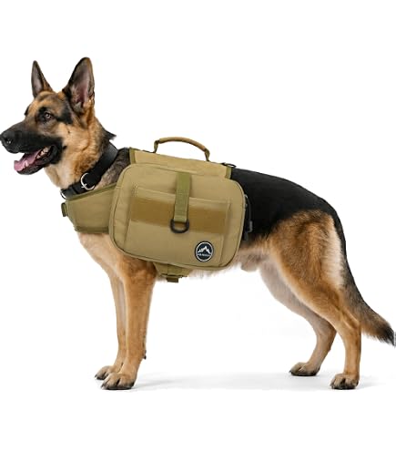 ONETIGRIS Dog Backpack for Medium & Large Dogs, Nylon Backpack for Dogs Tactical Pet Backpack with Side Pockets for Hiking Walking Training Running (Green, Large) : Pet Supplies