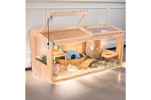 DZWLKJ Wooden Hamster Cage, 32"x16"Guinea Pig Cage, Small Animal Cage for Dwarf Syrian Hamsters Degus Mice & Other Small Pets. Large Hamster cage with 2 Openable Door & Lace Window