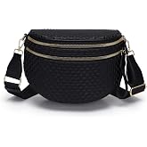 AMZFROG Fashion Checkered Woven Crossbody Bum Bag for Women Vegan Leather Double Zip Sling Purse Fanny Packs Belt Bag with Adjustable Strap for Travel Festival