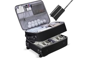 Speqerk Golf Trunk Organizer for Car with Wheels, 2 Layer Golf Organizer Bag with Multi-Pocket, Golf Supply Storage Bag with Separate Shoe Compartment for Golf Supplies Balls, Tees, Clothes, Gloves