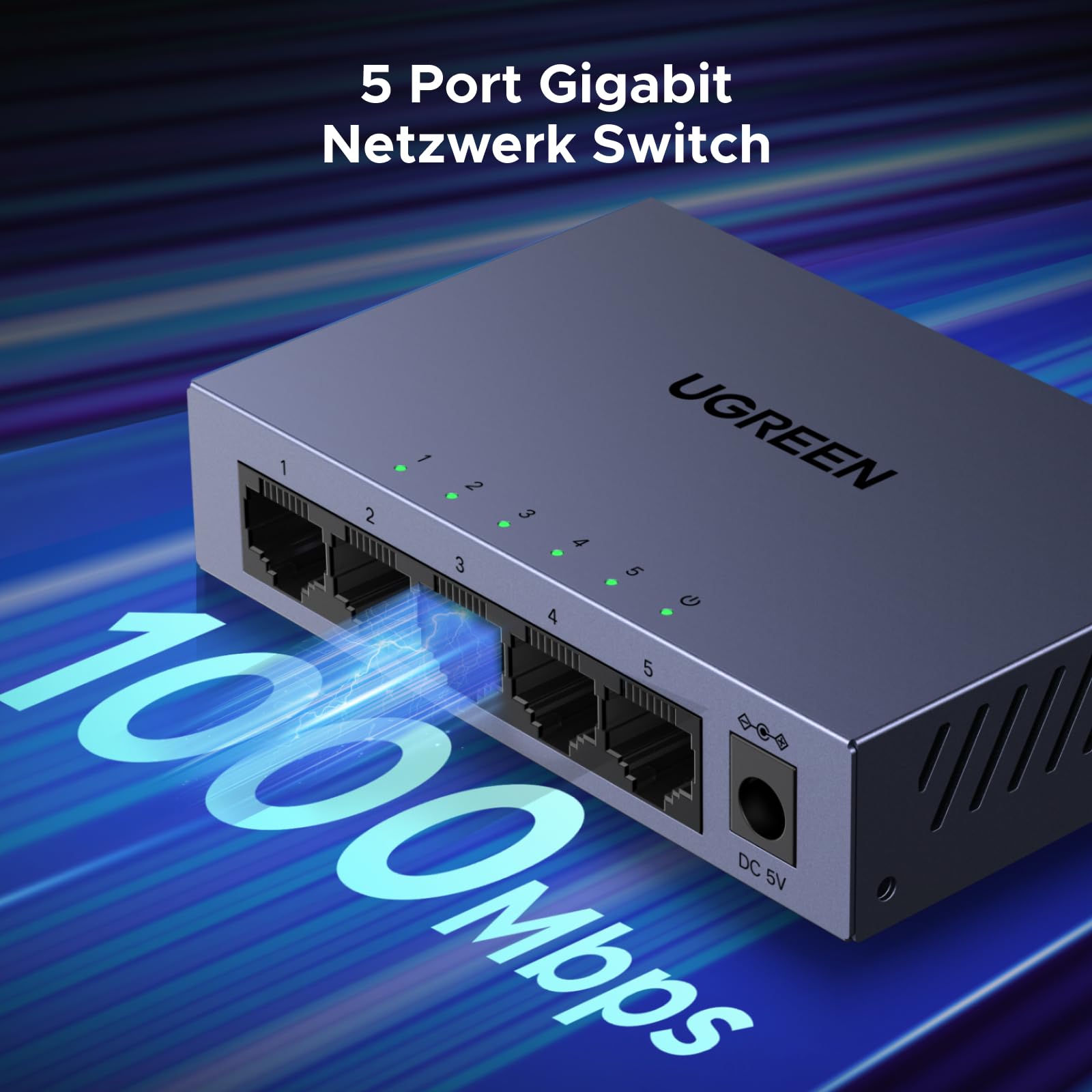 UGREEN Switch 5 Port LAN Switch mit Metallgehäuse unterstützt Management 2