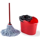 Vileda SuperMocio Microfibre and Cotton Mop and Bucket Set, Mop for Cleaning Floors, Set of 1x Mop and 1x Bucket, Red/Black, 28.3cm (W) x40cm (D) x28.5cm (H)