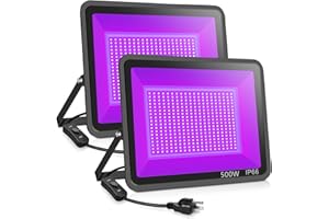 XYCN 2 Pack 500W LED Black Lights,Outdoor Flood Blacklight Light with Plug, IP66 Waterproof 395nm to 410nm forGlow in The Dark, Dance Party, Stage Lighting, Body Paint, Fluorescent Poster, Neon Glow