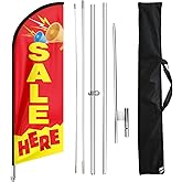 FSFLAG Sale Here Swooper Flutter Feather Flag with Flagpole Kit and Ground Stake, 11 Foot Advertising Swooper Windless Flag Sign and Pole Kit for Sale Business