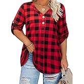 Siddhe Womens Plus Size Tops Button 3/4 Sleeve V Neck Blouses Dressy Casual Tunic Tops for Curvy Women Loose Fit XL-5XL