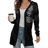 GRECERELLE Women's Lightweight Crochet Long Sleeve Loose Casual Open Front Cardigan Drape Sweaters Boho Summer Beach Coverups