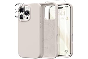 GONEZ Magnetic for iPhone 16 Pro Max Case, Compatible with MagSafe, Liquid Silicone Case, with Screen Protector + Camera Protector, Full Body Protective Shockproof Phone Cover 6.9", Stone