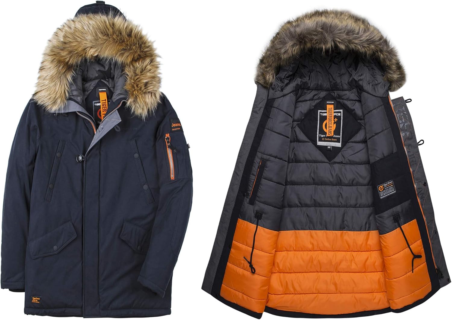 TIGER FORCE Parka Coat Winter Men Waterproof Hooded Jacket Quilted Ski Snowjacket Extremely Cold at  Men’s Clothing store