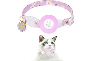 Airtag Cat Collar, JXFUKAL Kitten Collar Breakaway with Silicone Airtag Holder, Bells & Flower Charm for Girl Cats Boy Cats Small Dogs(Purple)