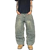 QGRSWBC Mens Wide Leg Jeans Super Baggy Pants Y2k Loose Fit Denim Jeans Skater Trousers Streetwear