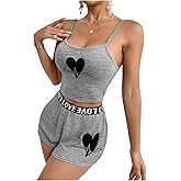 SHENHE Women's Cami Pajama Set 2 Piece Soft Crop Top and Shorts Heart Print Pjs Sleepwear