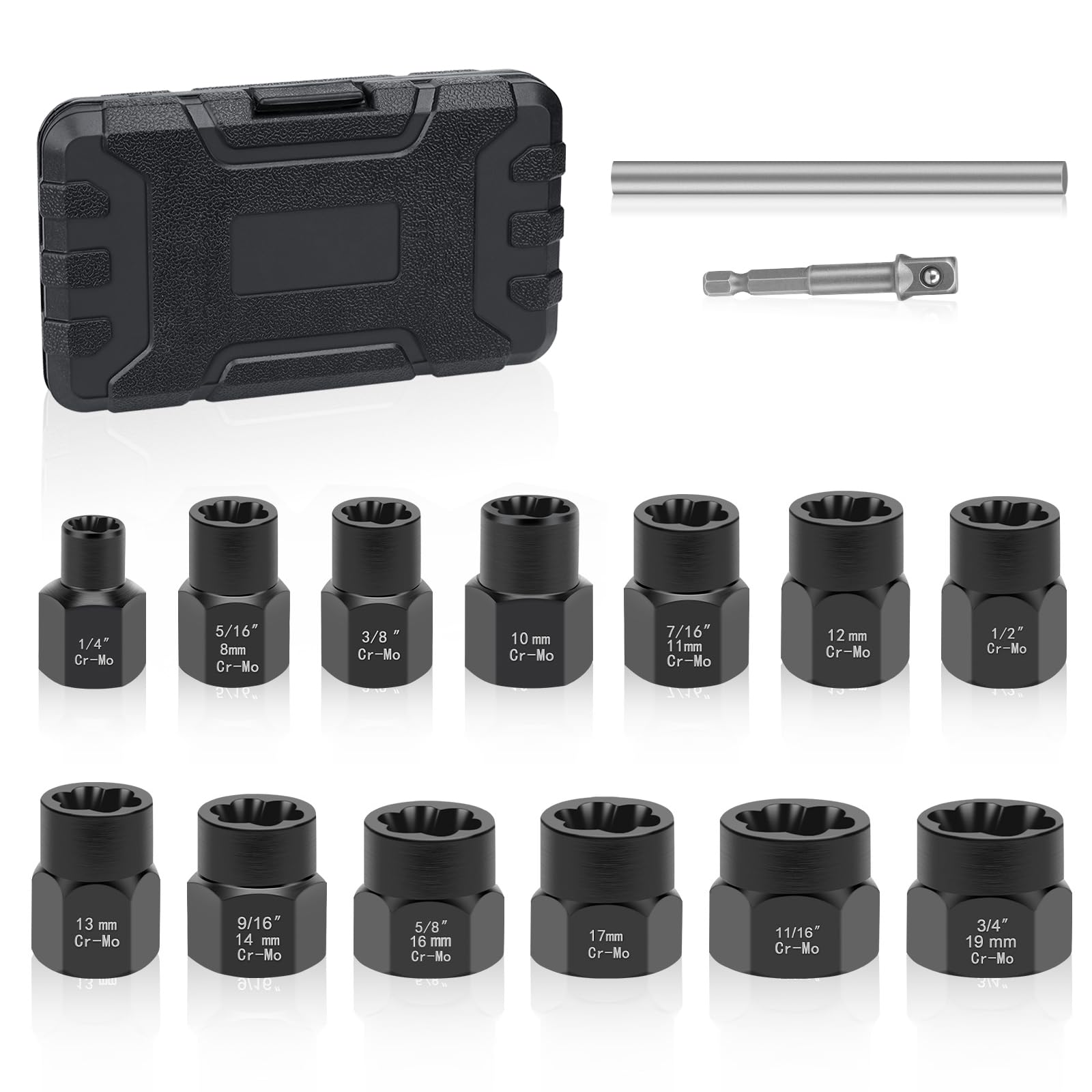 3/8" Locking Wheel Nut Removal Tool, Lytool 14 Pieces Impact Bolt Extractor Set Nut Extractor Socket for Removing Damaged Broken Rusty Off Bolt & Nut Remover Set