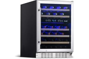 NewAir 24" Wine Cooler, 46 Bottle Dual Zone Wine Refrigerator, Built-in Small Wine Fridge | Stainless Steel Mini Fridge with Lock and Recessed Kickplate, for Home Kitchen Cabinet, Bar Cabinet