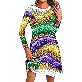 Dress for Mardi Gras Women Carnival Themed Party Dress Casual Long Sleeve Classy Outfit for Madi Gras Women Winter