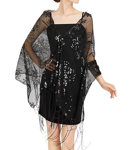 Black Sequin Beaded Shawl Flower Wedding Party Gift Evening Wrap/Wedding/new Year Eve/Formal Event/ at Amazon Women's Clothing store Black Sequin Beaded Shawl Flower Wedding Party Gift Evening Wrap/Wedding/new Year Eve/Formal Event/ at Amazon Women's Clothing store
