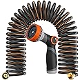Garden Hose 50 ft, Coil Hose with 10-Pattern Spray Nozzle, Flexible Garden Hose with 3/4" Fittings, Lightweight and No Kink Water Hose, Retractable Collapsible Boat Hose for RV, Yard, Outdoor Watering