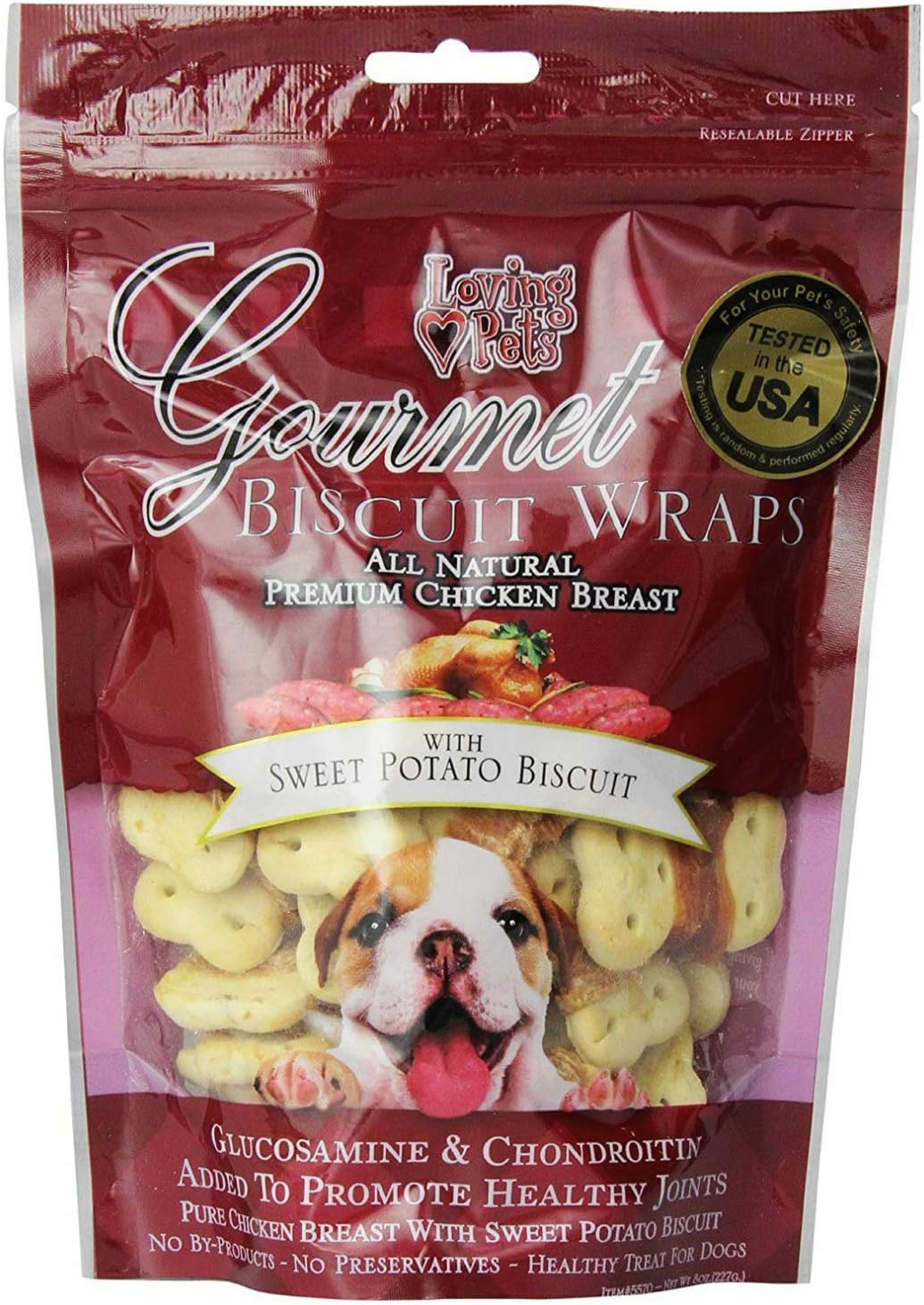 Loving Pets Gourmet Sweet Potato & Biscuit Dog Treat Wrap, Natural, 8 Ounce, 6 Pack