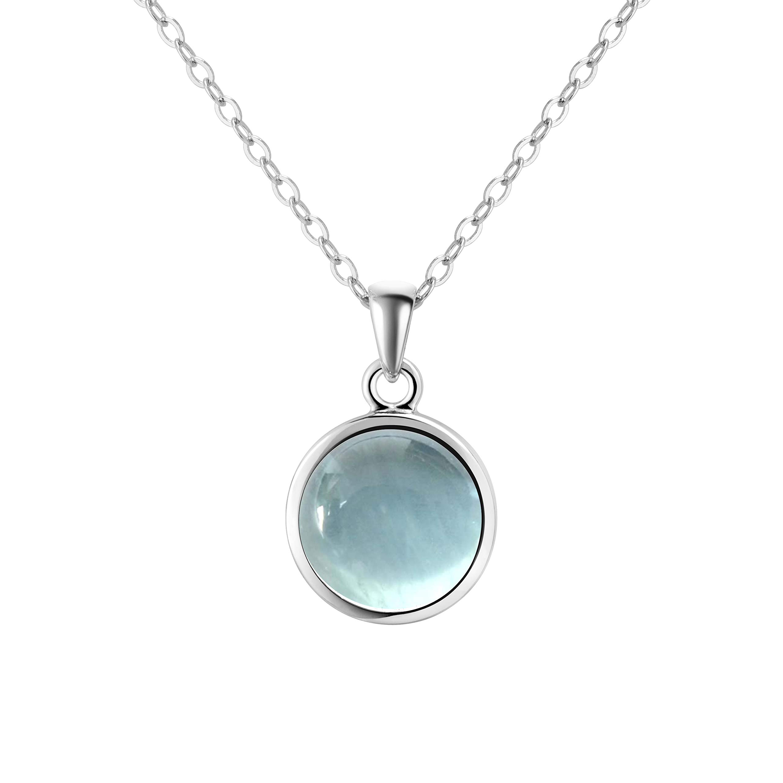 Franki Baker Dainty Blue Natural Aquamarine Gemstone Pendant Necklace on 925 Sterling Silver. Chain Length: 50cm