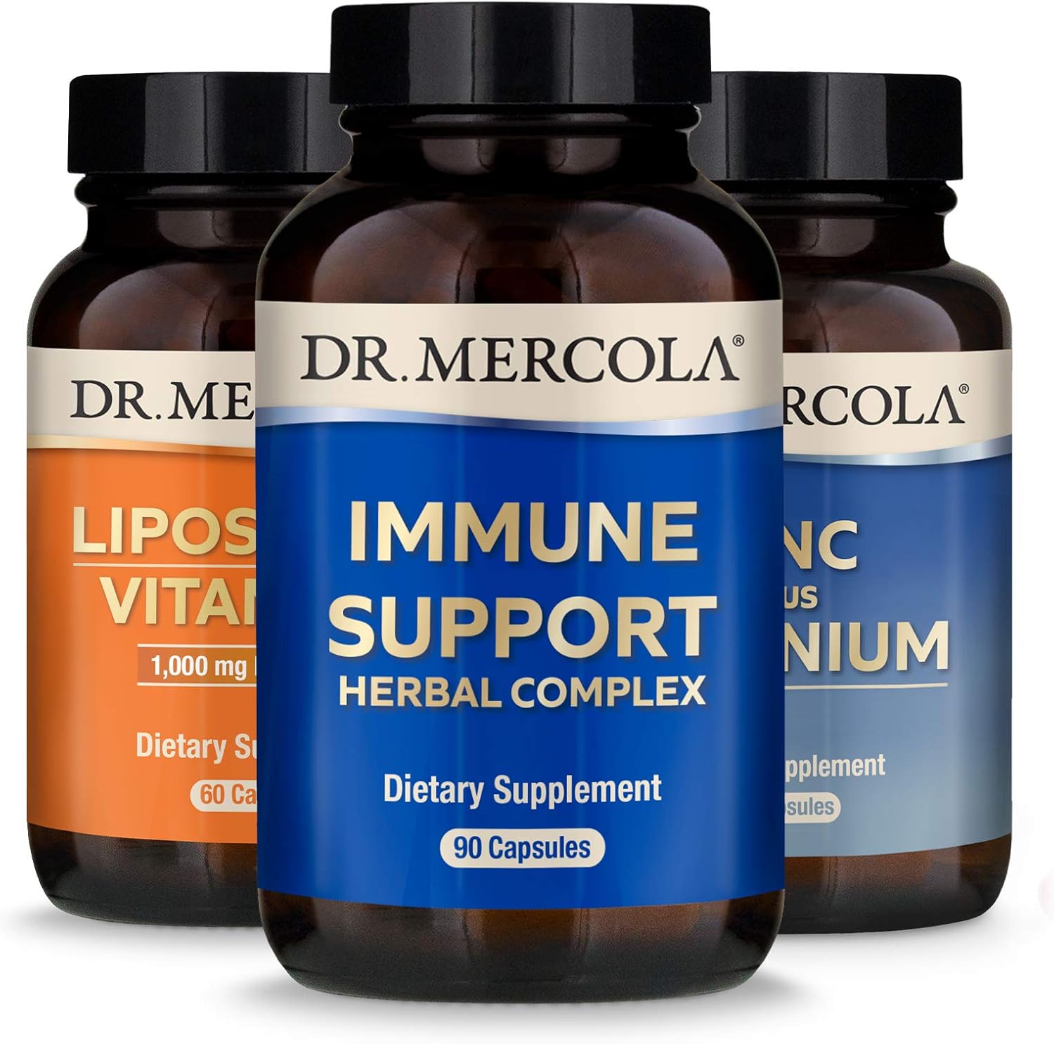 Dr. Mercola Immune Support Pack, Pack of 3 Bottles (30 Servings Each), Liposomal Vitamin C, Zinc Plus Selenium, Supports Immune and Overall Health*, Non GMO, Gluten Free, Soy Free