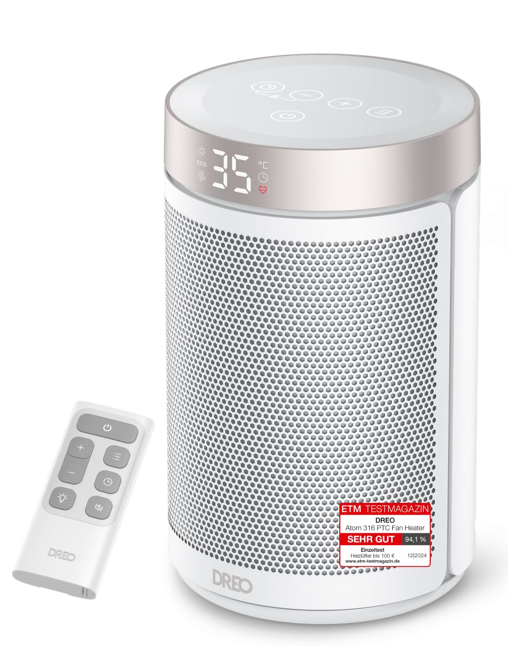 Dreo Energy-Saving Fan Heater, 34 dB Quiet 1500 W Electric PTC Ceramic, Thermostat, 3 Modes, 3 Speed, Overheating & Tilt Protection, 12 Hour Timer, Electric Heater for Rooms, Bedrooms