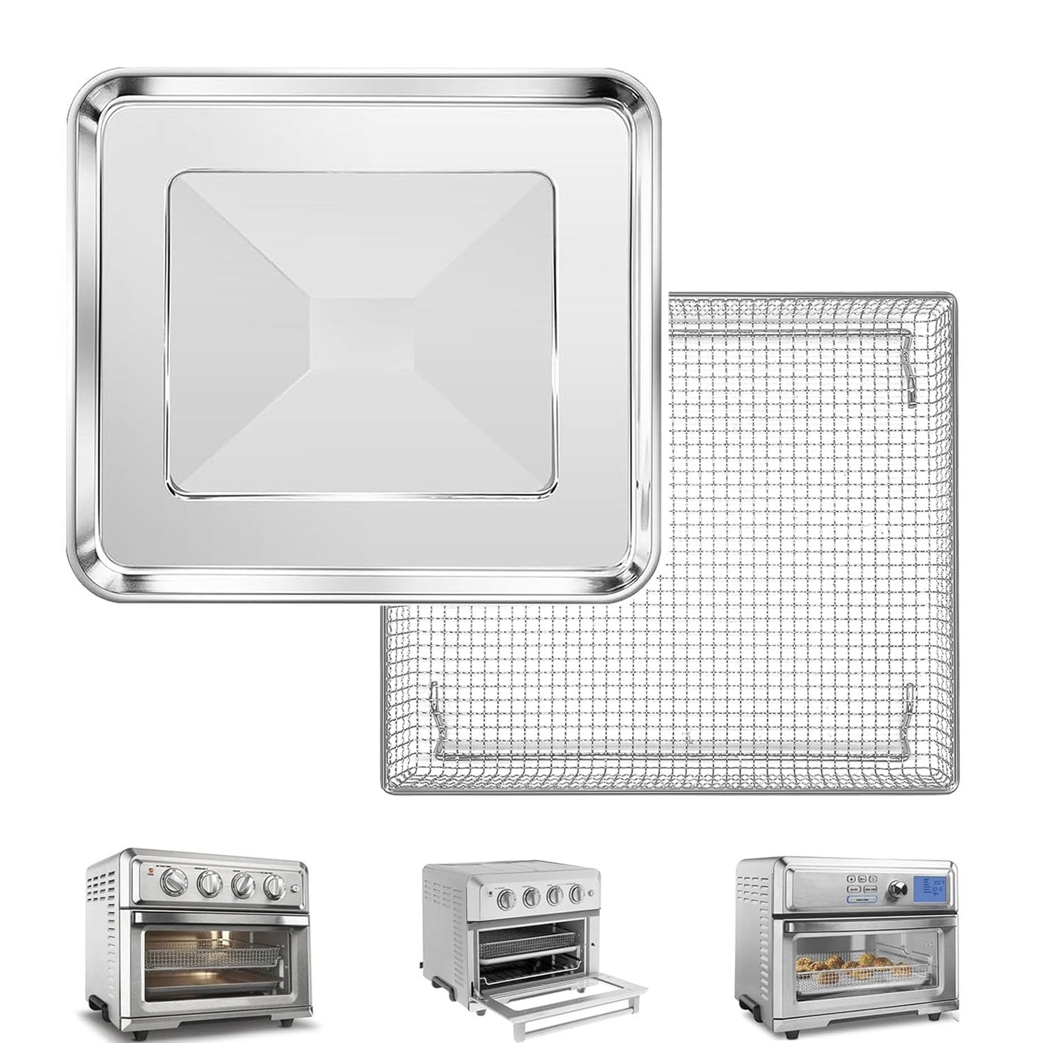 Photo 1 of GCQ Air Fryer Basket Tray for Cuisinart TOA-60 TOA-65 TOA-70 Toaster Air Fryer Convection Oven, 12.4 * 11'' Mesh Air Fryer Steel Basket Wire Rack Accessories Parts, Dishwasher Safe