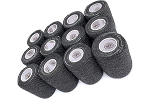 WildCow 3" Black Vet Wrap Tape Bulk, 12 Pack Cohesive Bandage Wrap, Self Adherent Grip Rolls