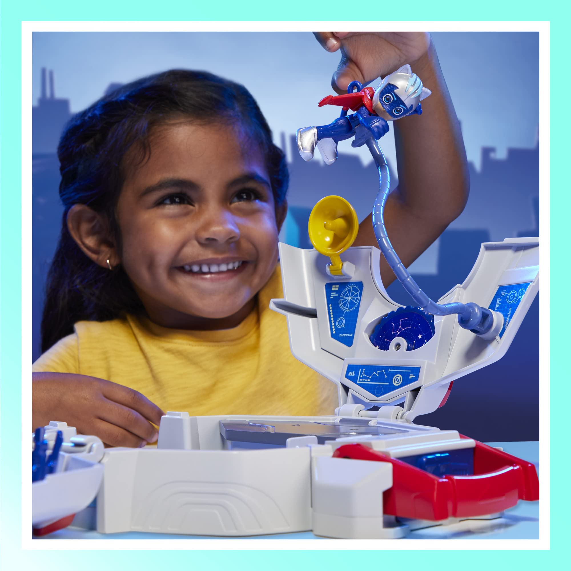 PJ Masks Power Heroes PJ Power Q Playset, Headquarters Set with Car and Figure, Superhero Toys for 3 Year Old Boys and Girls and Up