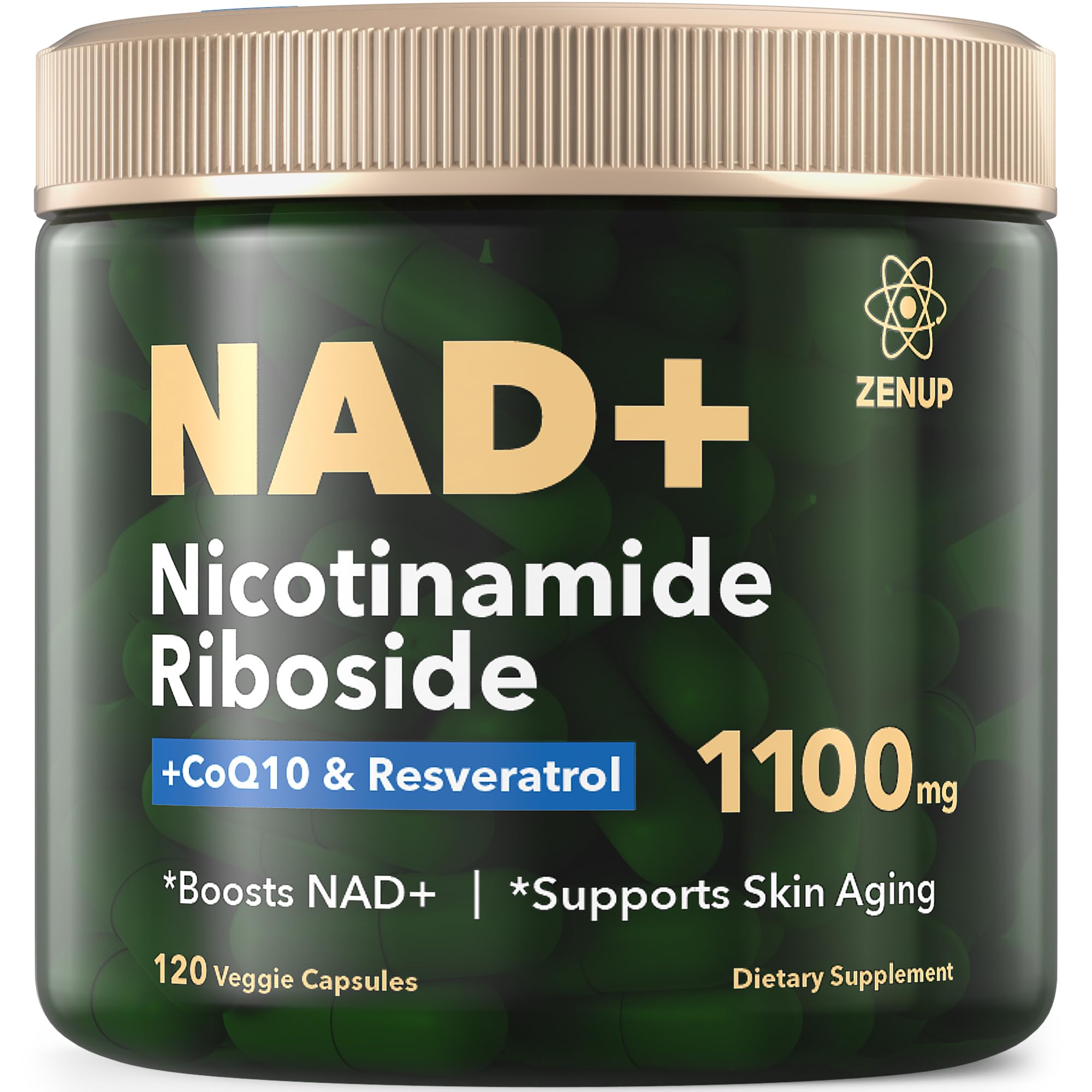 ZenUP NAD+ Supplement | 1100mg Liposomal Nicotinamide Riboside with Resveratrol & Quercetin | Anti-Aging, Cellular Energy, Mental Focus | 120 Caps Image