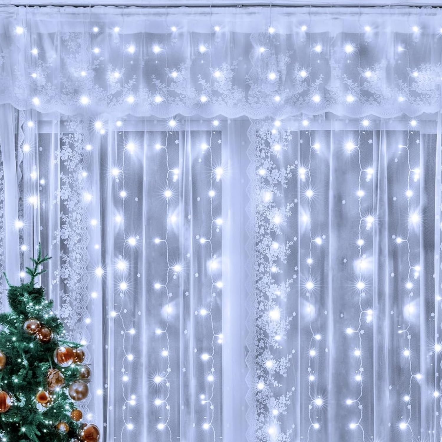 Marco Paul 3m Christmas Window Lights - 300 Cool White LED String Curtain Lights - Fairy Lighting - USB Mains Powered - Hanging Wall Net Lighting – Festive Outdoor Decorations