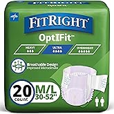 FitRight Stretch Ultra Adult Briefs, Incontinence Diapers with Tabs, Heavy Absorbency, Medium/Regular, 30 to 52", 20 Count