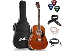 Ashthorpe Full-Size Dreadnought Acoustic-Electric Guitar Bundle - Premium Tonewoods - Brown