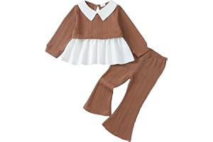Kucnuzki Toddler Baby Girl Clothes Outfit Long Sleeve Blouse Polo Shirt Top Flare Leggings Pants Two Piece Outfits Set