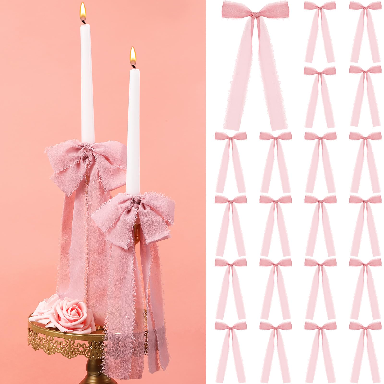 Photo 1 of Luinabio 24 Pcs Christmas Bows Candlestick Decoration Large Tie Bows Ribbon Gift Wrapping Coquette Decorations for Christmas Tree Wedding Party Baby Shower Decorations, 9.5 Inch(Pink)