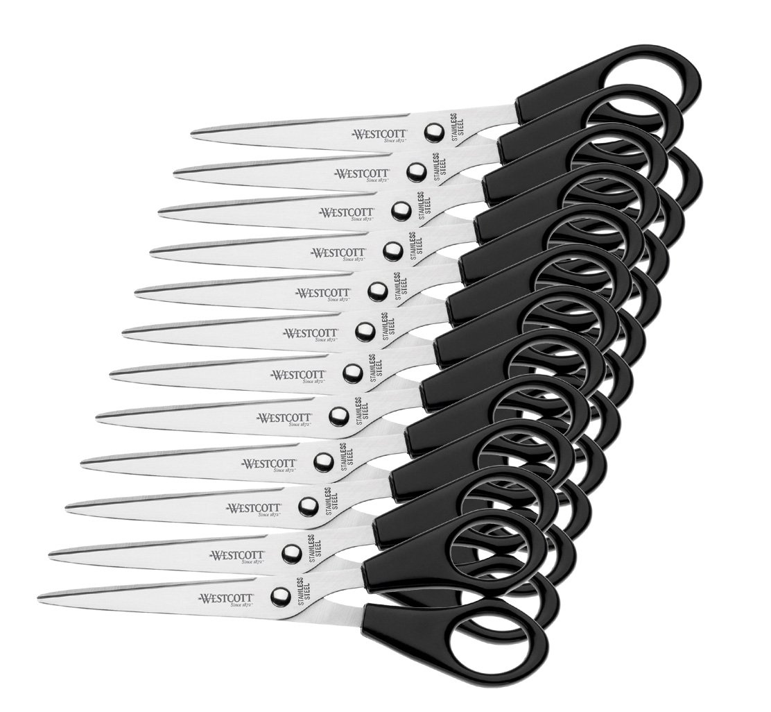 Westcott E-31160 00 Office Scissors with Stainless Steel Blades and Black Plastic Handles, 15.5 CM, Set of 12