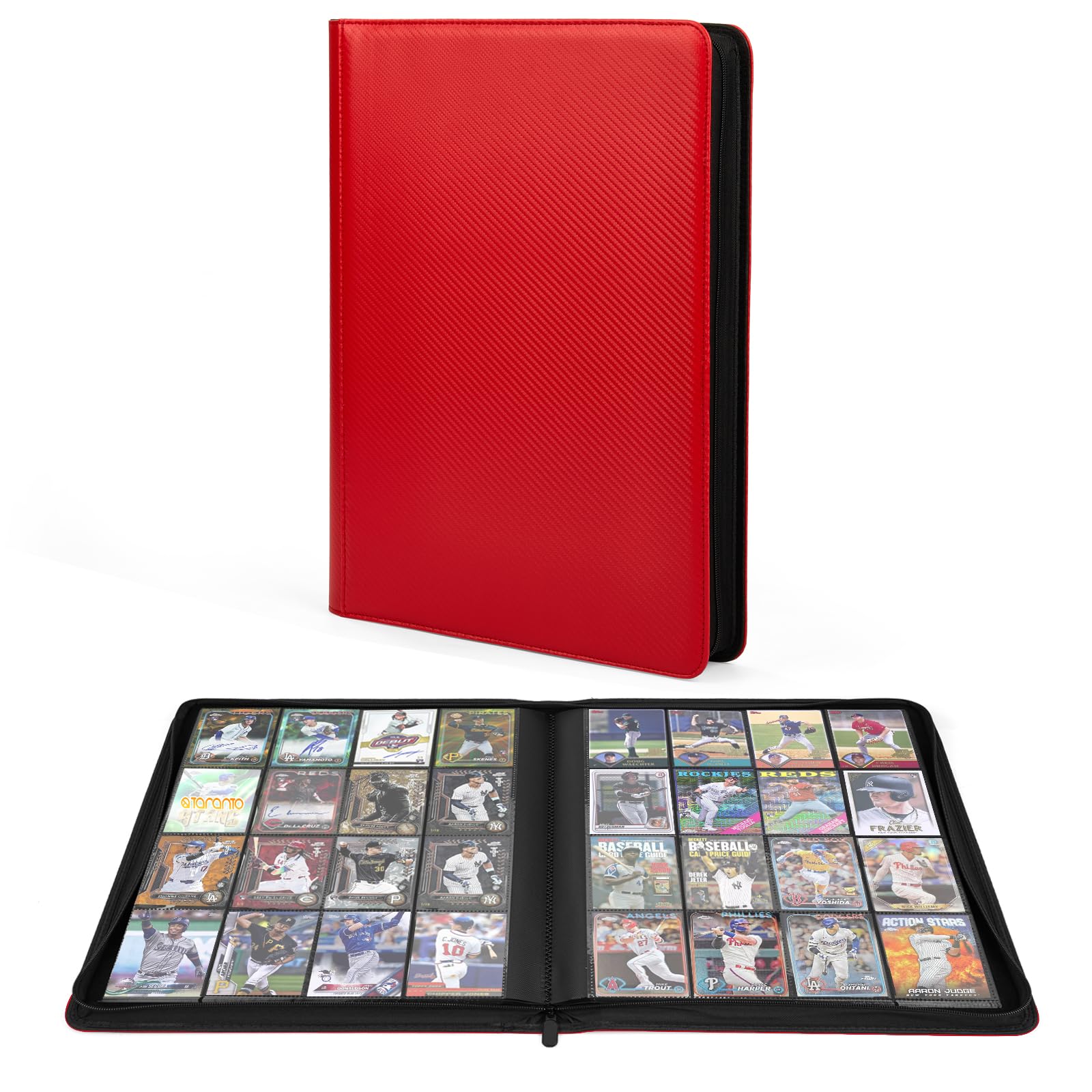 Photo 1 of Premium 1000+ Pockets Trading Card Binder, 16-Pocket Ringless Side-Loading Album for TCG, MTG, Lorcana, Sports & Standard-Size Cards (Red)