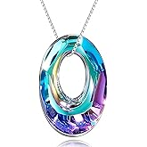 QMTIHU Oval Crystal Necklace S925 Sterling Silver Oval Austrian Crystal Pendant