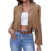 American Trends Womens Casual Faux Leather Jacket Fringe Tops Tassel Suede Cropped Coats Motorcycle Jacket