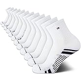 Tommy Hilfiger Mens Quarter Socks - 12 Pack Athletic Performance Cushioned Quarter Length Ankle Socks for Men for Running