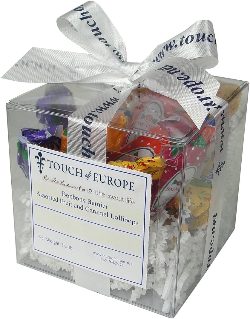 1/2 Lb Gift Box - Bonbons Barnier Assorted Fruit and Caramel Flavored Lollipops in Gift Box
