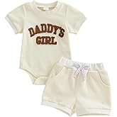 allshope Newborn Baby Girl Summer Outfit Set Romper Daddy Girl Embroidery Jumpsuit Tops Shorts Infant Waffle Clothes