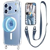 UnnFiko for iPhone 17 Pro Max Case Compatible with Magsafe Clear, Crossbody Phone Case with Shoulder Strap, Shockproof Protection, Magnetic Phone Case for iPhone 17 Pro Max (Navy Blue Lanyard)