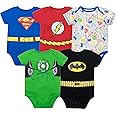 WARNER BROS Justice League DC Comics Baby 5 Pack Cosplay Costume Bodysuits Newborn to Infant Sizes (Newborn - 24 Months)
