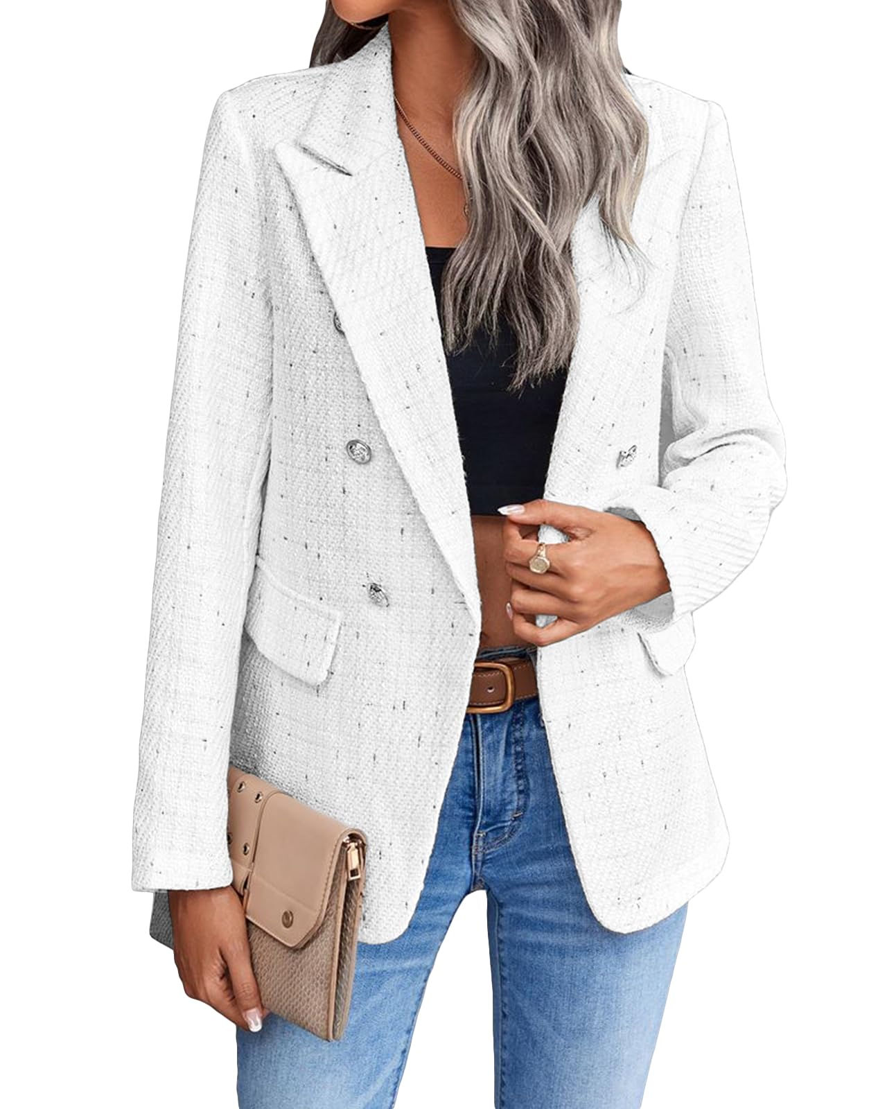 Photo 1 of Old Money Aesthetic Clothing Women Fall White Womens Blazers Dressy Casual Work Double Breasted Christmas Nike Leather Sweater White S