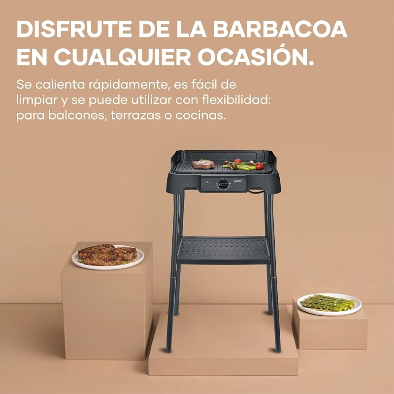 Grelha elétrica de mesa com placa e suporte de alumínio, preta pg 8596