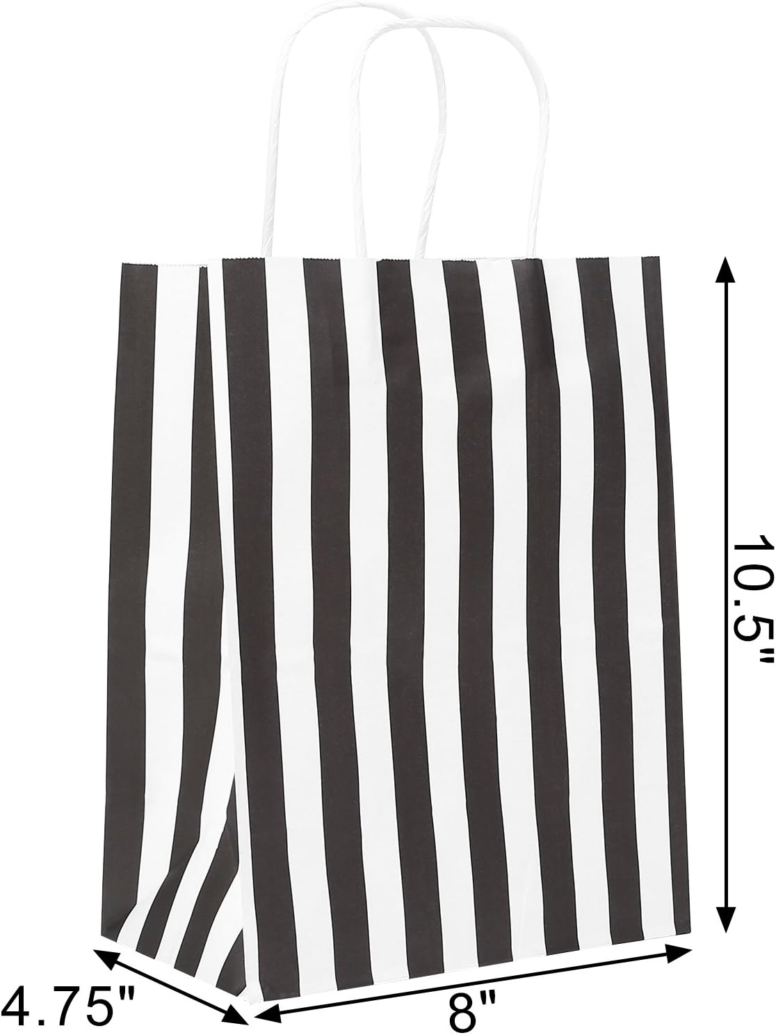 Ronvir 100 Pieces Kraft Paper Bags,Black and White Striped Party Bags with Twisted Handles - 21cm x 12cm x 27cm - Image 3
