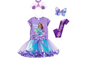 Tutu and Sian Mermaid Outfit Set – Shirt, Rainbow Tutu Dress, Satin Sash, Headband – Birthday Gifts for Girls Costume