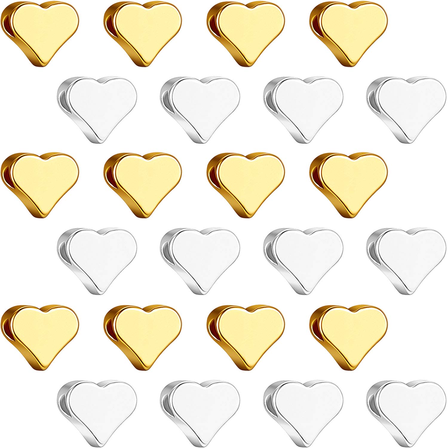 Hicarer 300 Pieces Heart Shaped Metal Loose Beads Small Hole DIY Beads for Making Bracelet Necklace Earring Accessories Handmade Charms(Gold and Silver)
