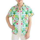 PNORATM Boys Girls Hawaiian Shirt Kids Summer Button Down Blouses Casual Short Sleeve T Shirts Floral Graphic Tees Beach Tops